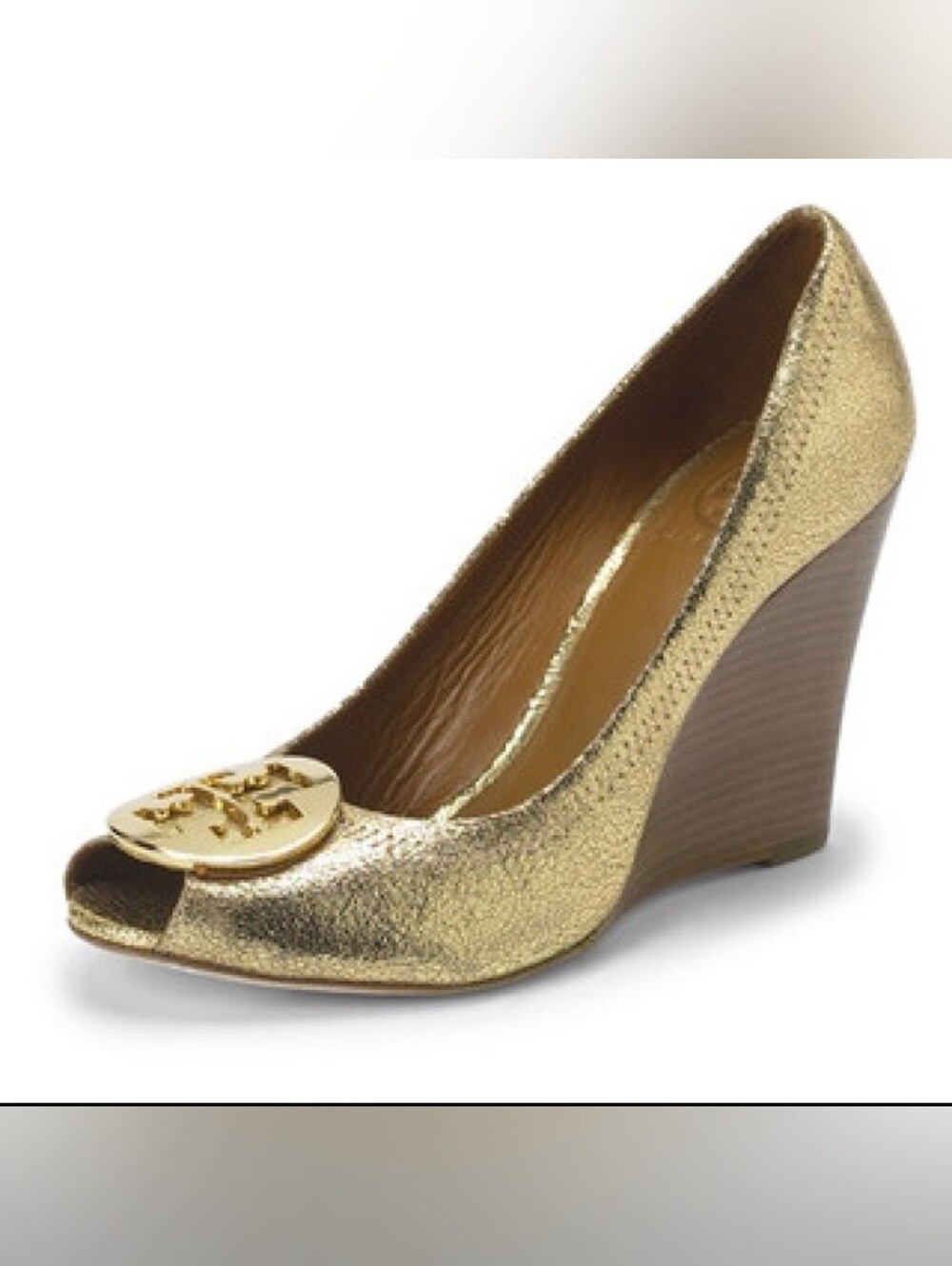 Tory Burch Julianne Metallic Gold Peep Toe Pumps Heels Size 10